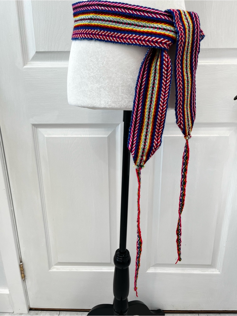 Handwoven Wool Striped Tied Belt 70s Boho Hippie Festival Rainbow 90s Retro